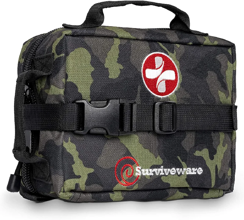 Surviveware Survival First Aid Kit for Outdoor Preparedness - Comes with Removable MOLLE Compatible System and Labeled Compartments - Backpacking, Hiking & Outdoors Preparedness