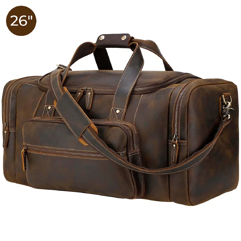 Polare 26"/30" Full Grain Cowhide Leather Large Duffle Weekender Overnight Travel Duffel Bag For Men 62L/72L