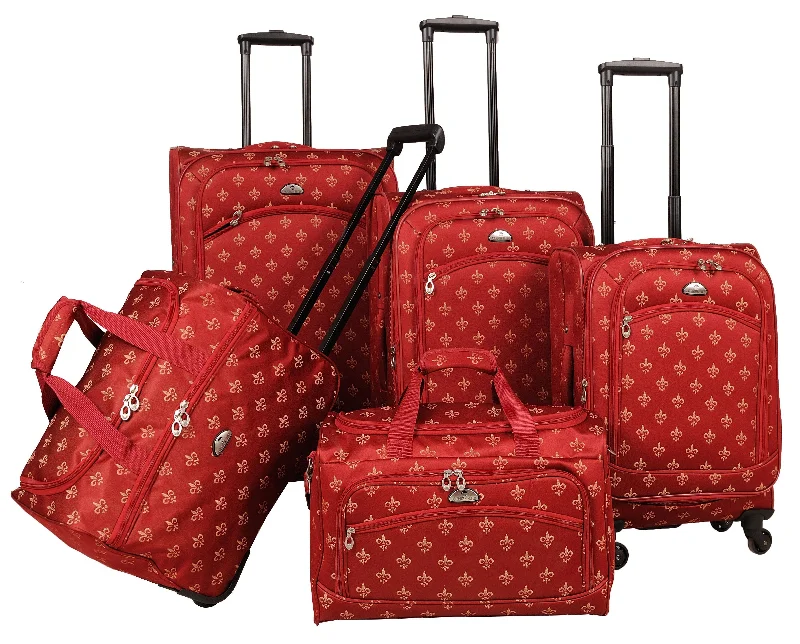 American Flyer Fleur de Lis 5-Piece Spinner Luggage Set