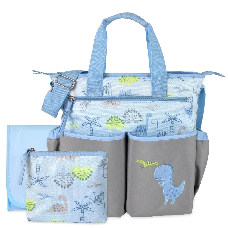 Baby Essentials 3 In 1 Blue Dino Themed Diaper Bag