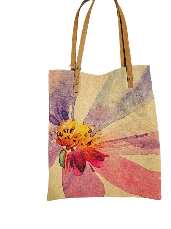 Book bag  Canvas Purple Pink Watercolor Flower