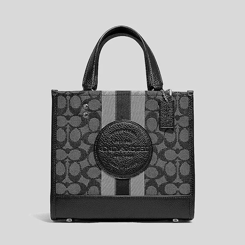 Coach Dempsey Tote 22 In Signature Jacquard With Stripe And Coach Patch Smoke Black Multi RS-C8417