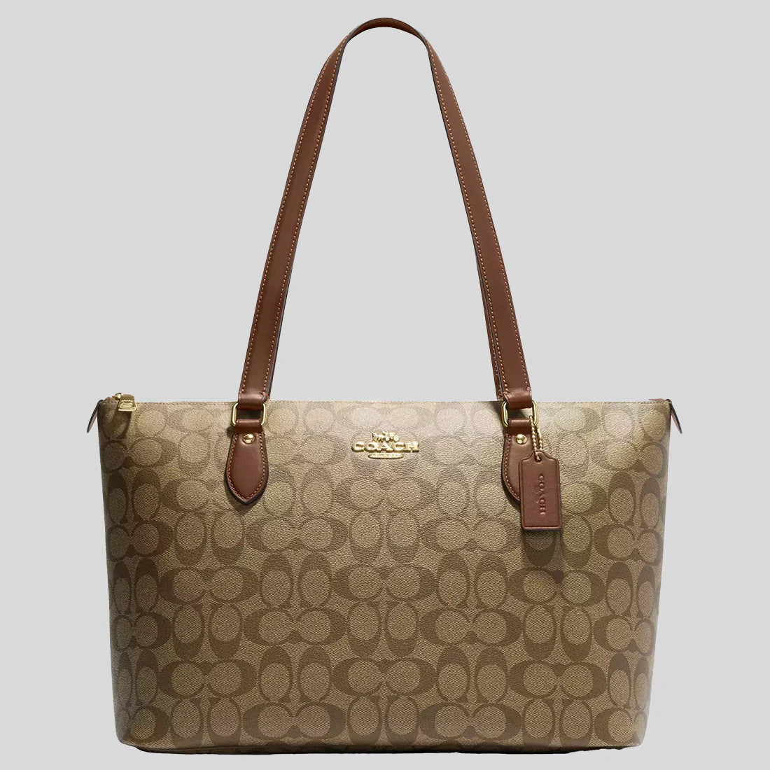 COACH Gallery Tote Bag In Signature Canvas Khaki/Saddle RS-CS187