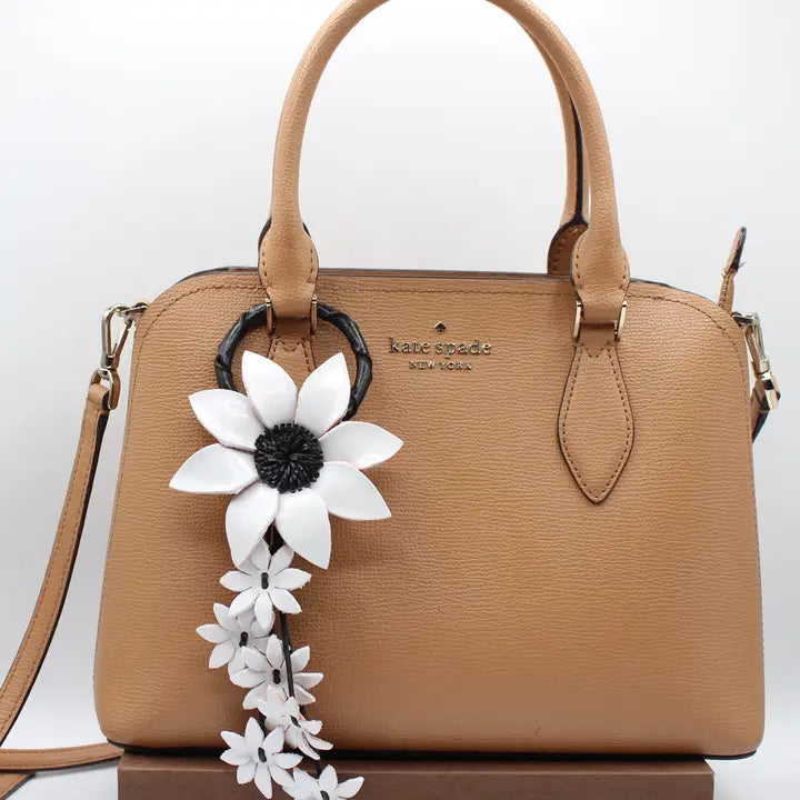 Leather Bag Charm/Keychain- Daisy