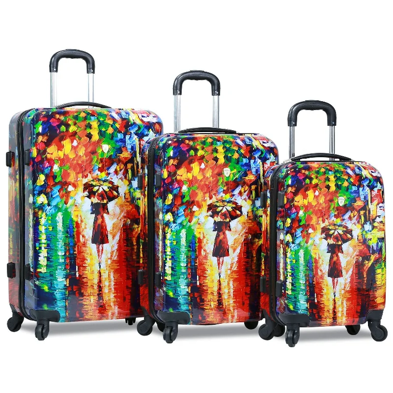 Dejuno Parisian Nights 3 Piece Hardside Spinner Upright Luggage Set