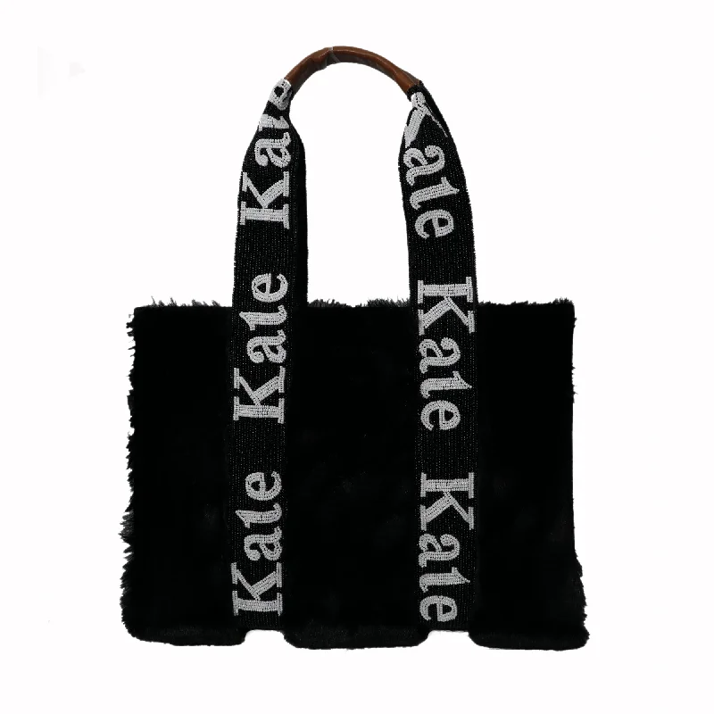 Fuzzy Black Beaded Tote