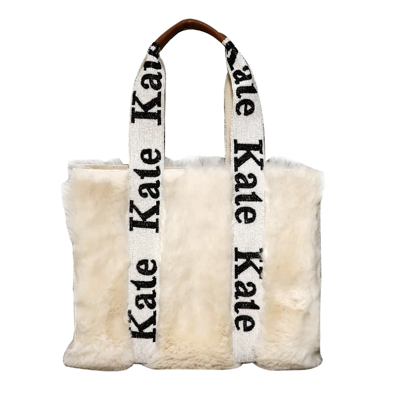 Fuzzy Ivory Beaded Tote