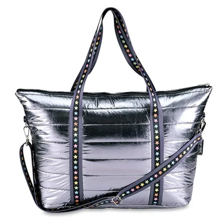 Gunmetal Puffer Tote w/ Multi-Color Star Straps