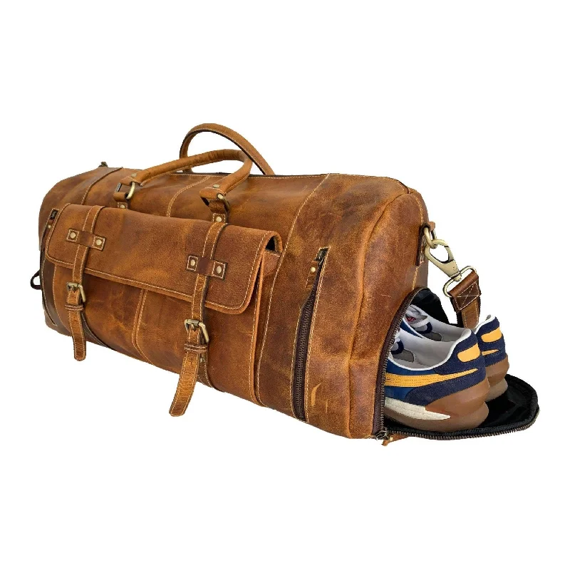 24-Inch Leather Duffel Bag for Men & Women – Full Grain Travel, Gym & Weekend Bag