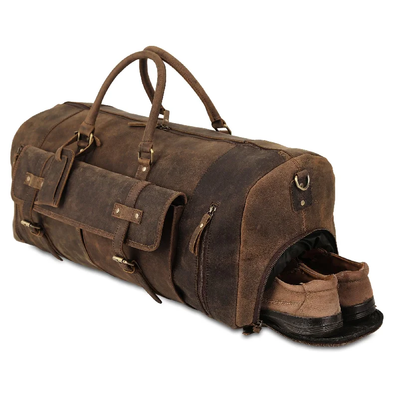 28-Inch Full Grain Leather Duffel Bag for Men & Women – Travel, Sports, Gym & Weekend Bag