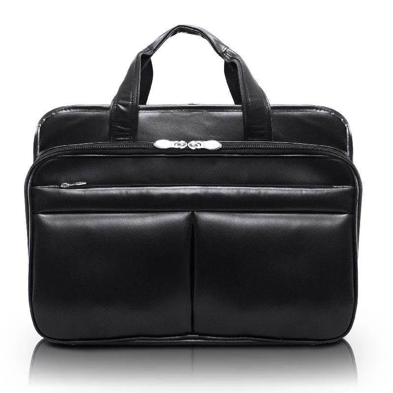 McKlein WALTON 17" Leather Expandable Double Compartment Laptop Briefcase w/ Removable Sleeve