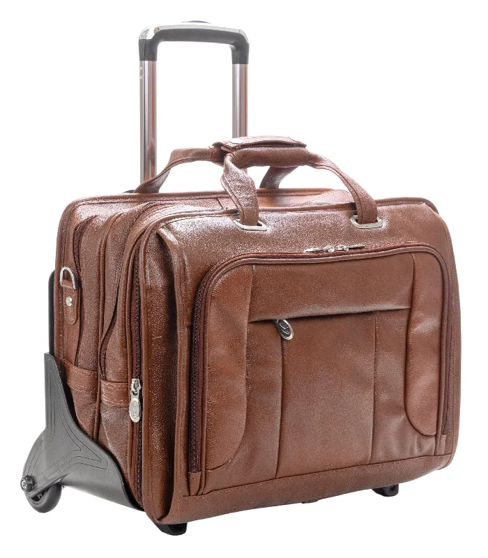 McKlein WEST TOWN 17" Leather Fly-Through Checkpoint-Friendly Patented Detachable -Wheeled Laptop Briefcase