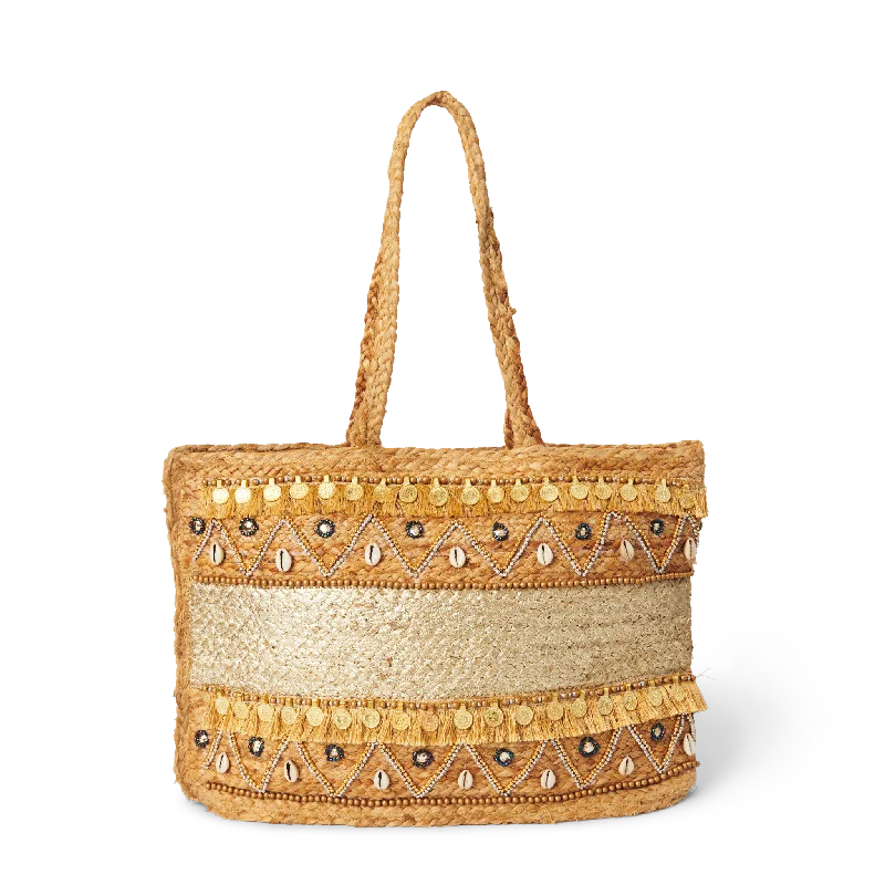 KOUKLAS LEFKADA BEADED SHELL TOTE NATURAL