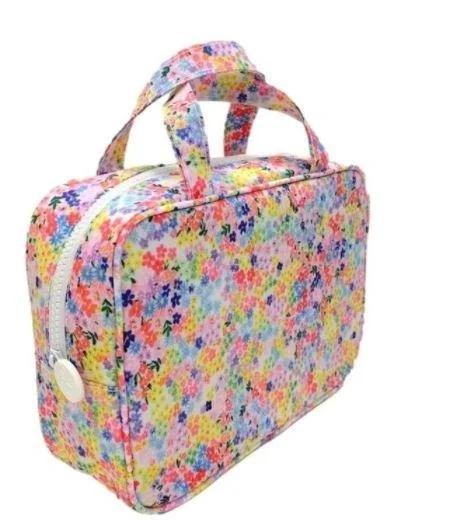 She packed sleek suitcases with black leather rolling wheels-Spring Floral Toiletry Bag