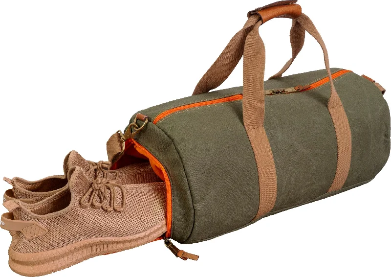 Voyager 20"Waxed Canvas Shoe Pocket Duffel - Olive