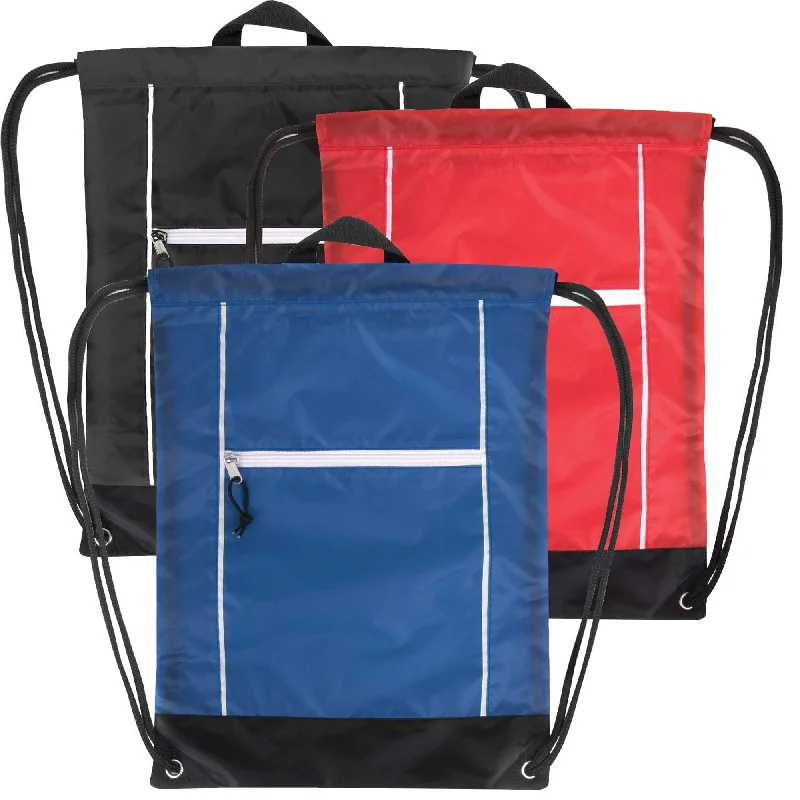 18 Inch Front Zippered Drawstring Backpack - 3 Color Assortment