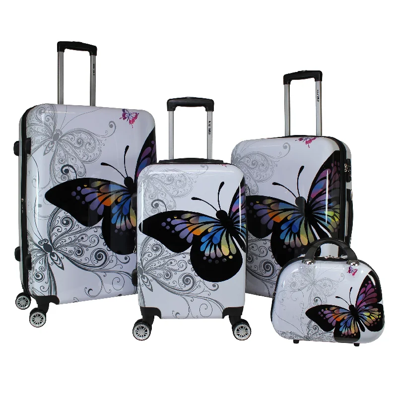 World Traveler Butterfly 4-Piece Hardside TSA Combination Lock Spinner Luggage Set