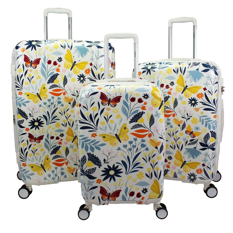 World Traveler Dejuno Floral Butterfly 3-Piece Expandable Spinner Luggage Set