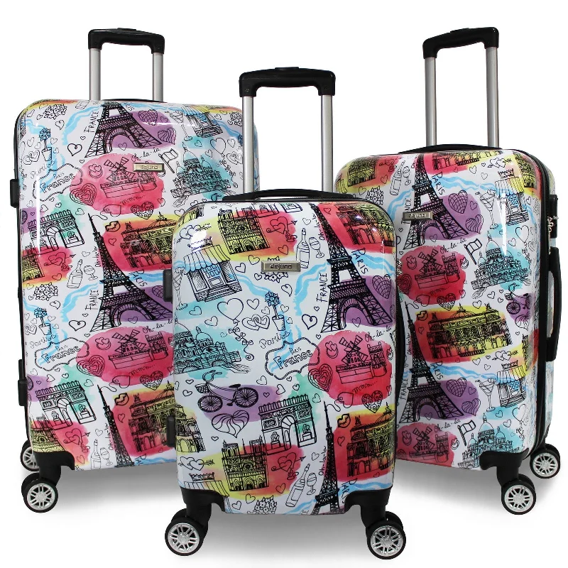 World Traveler Dejuno Parisian Landmarks 3-Piece Polycarbonate Expandable Spinner Luggage Set