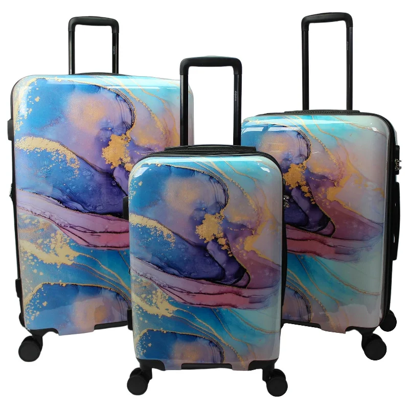 World Traveler Dejuno Wave Marble 3-Piece Expandable Spinner Luggage Set