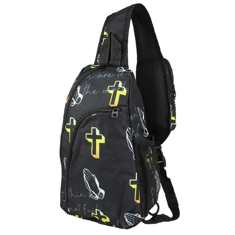 World Traveler Praying Hands 14" Sling Crossbody Backpack Bag