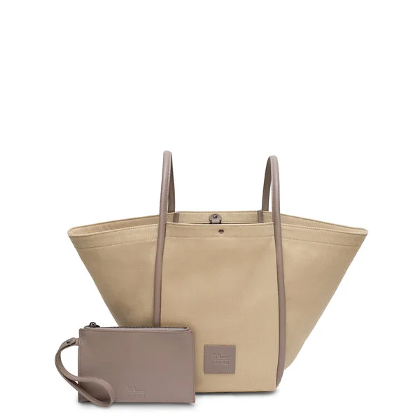 X Nihilo Fifth Avenue Leather Handbag Tote Canvas Camel